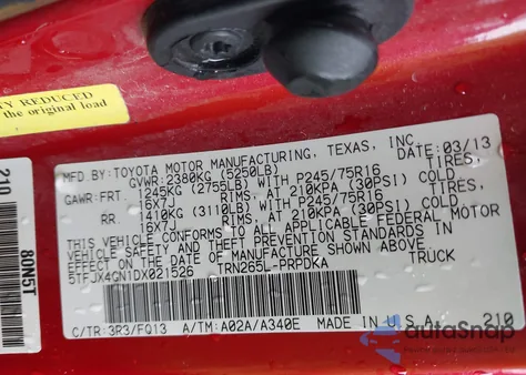 2013 Toyota Tacoma Double Cab z USA, uszkodzony, nr VIN 5TFJX4GN1DX021526